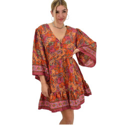 Γυναικείο μεταξωτό boho φόρεμα midi