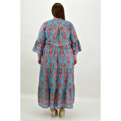Γυναικείο μεταξωτό boho φόρεμα με σχέδιο βολάν