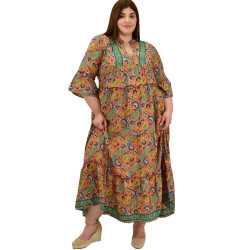 Γυναικείο μεταξωτό boho φόρεμα με σχέδιο βολάν