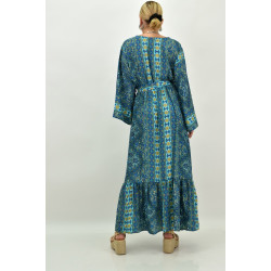Γυναικείο μεταξωτό boho φόρεμα με ζώνη