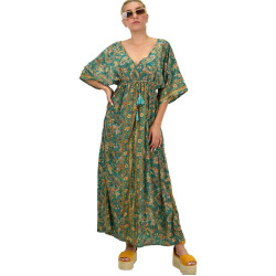 Γυναικείο μεταξωτό boho φόρεμα με κρόσια