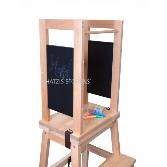 Learning tower to desk with chalkboard
