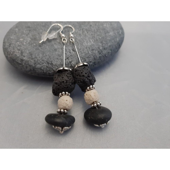 black white lava beads/